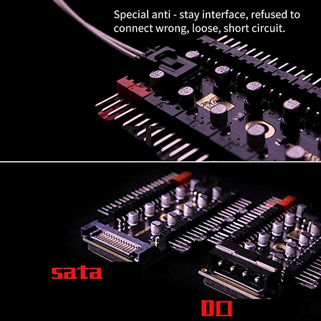 Verilux Chassis Fan Hub CPU Cooling Fan Hub 10 Port 12 V SATA to Fan Adapter with 4 Pin PWM Controller Dedicated Supply from PSU to Link Multiple Points for ATX Computer Case 4-Pin 3-Pin Cooling Fans - verilux