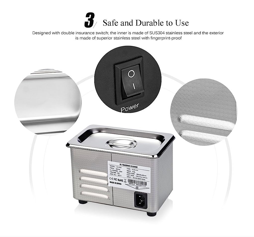 Mini Ultrasonic Cleaner Machine 42KHz 0.8L - verilux