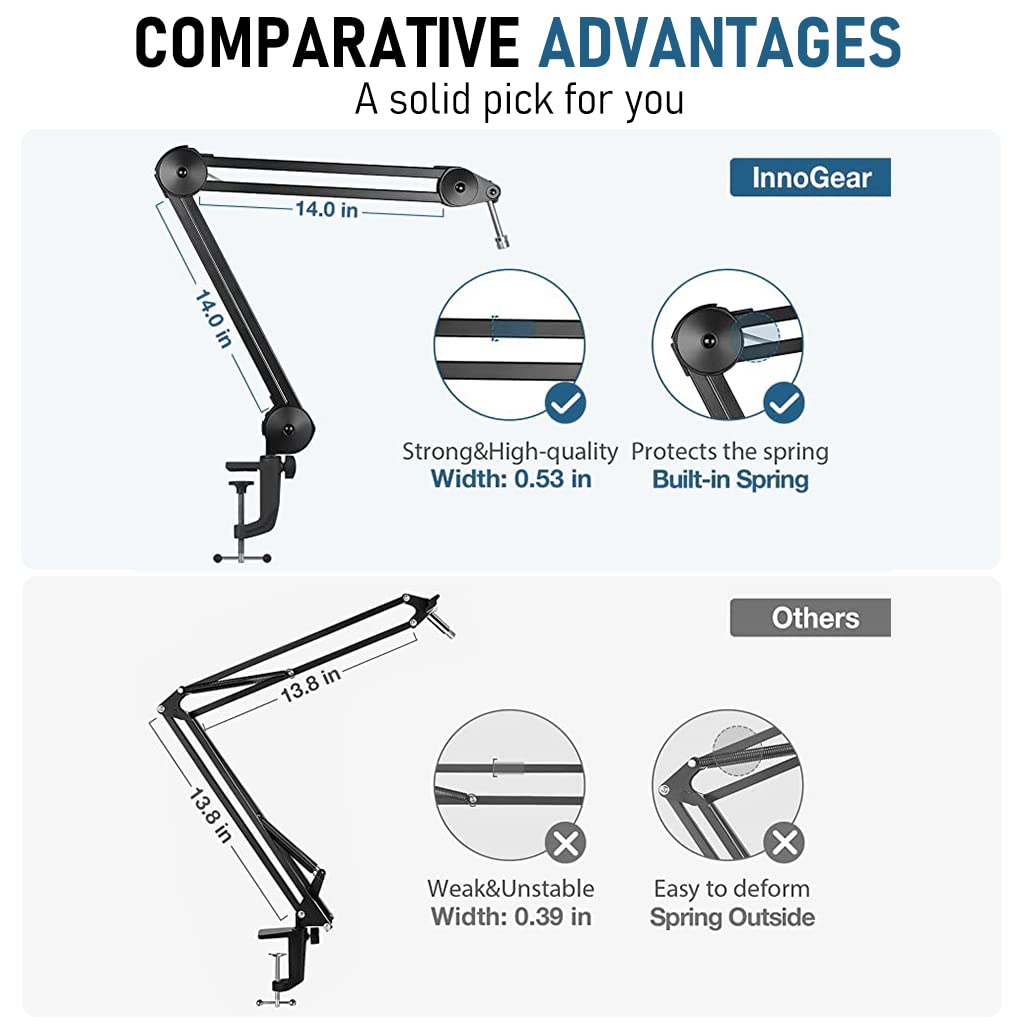 ZORBES® Mic Stand Microphone Stand Heavy Duty Desk Mic Arm Stand with Adapter, Adjustable Suspending Microphone Arm Stand for Recording Studio, Livestream, Gaming Streaming Podcasting - verilux