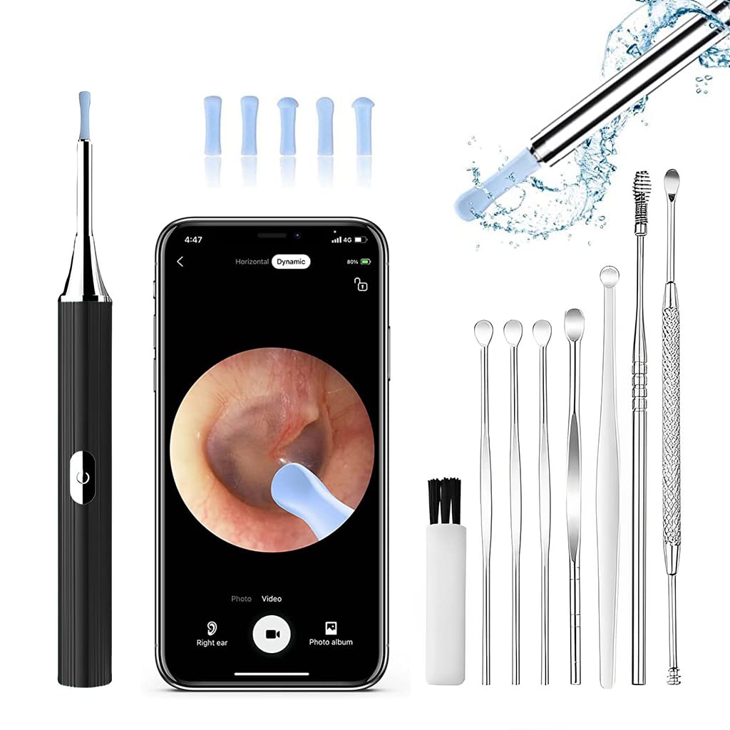 Verilux Ear Wax Remover Tool Kit Camera 6-Axis Gyroscope 9 Pcs Cleaner Tool Wireless 3.5mm Ear Wax Cleaner Machine with 5 Led Lights & 1 UV Lamp 350 mAh 6 Ear Camera for Cleaning Spades IOS & Android