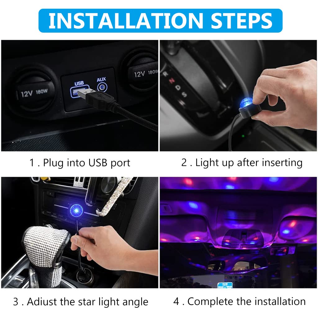 ZORBES® LED Car Atmosphere Light, USB Car Roof Star Light Flexible Interior Car Night Lamp Decor, Atmosphere Ambient Star Light 360° Rotating Romantic Mini Disco Light RGB Light for Car - verilux