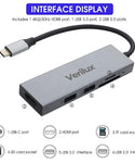 Verilux USB C Adapter 5 in 1 Portable Aluminum USB Type C Hub HDMI Adapter with 4K@30Hz HDMI Output, USB 2.0/3.0 Ports, SD/Micro SD Card Reader Compatible for MacBook Pro/Air, XPS, Type C Devices