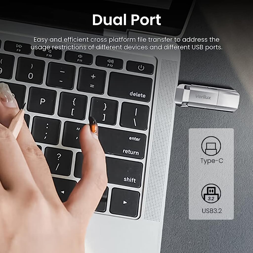 Verilux Pendrive 128GB 2-in-1 Flash Drive 128GB OTG Pendrive with USB 3.1 & Type C 500MB/s Super-Fast Transfer Speed Universal USB Mini External Flash Drive for Smartphone, Laptop, MacBook/Pro/Air PC