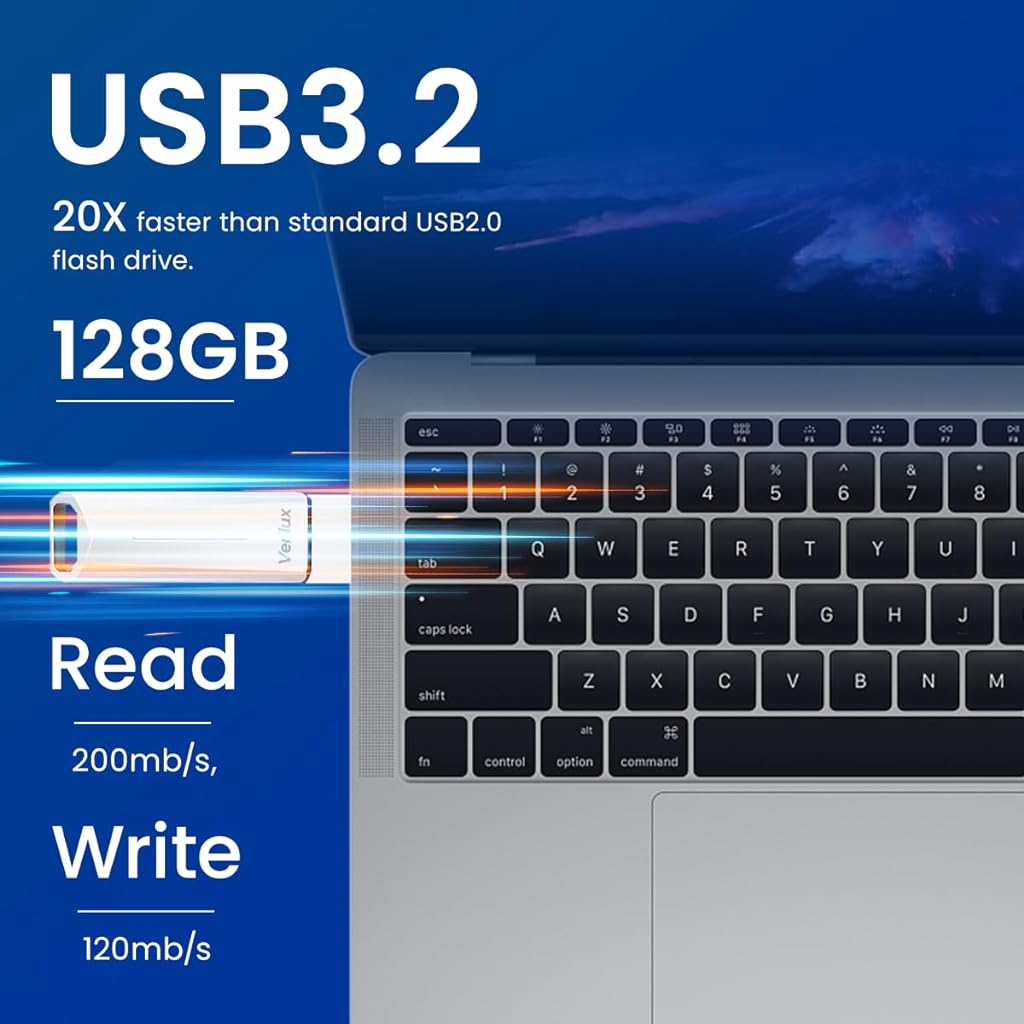 Verilux® USB Flash Drive 128GB USB 3.2 Flash Drive High Speed Reading & Writing Pendrive Universal USB Mini External Flash Drive for Laptop Portable Flash Drive for Travel - verilux