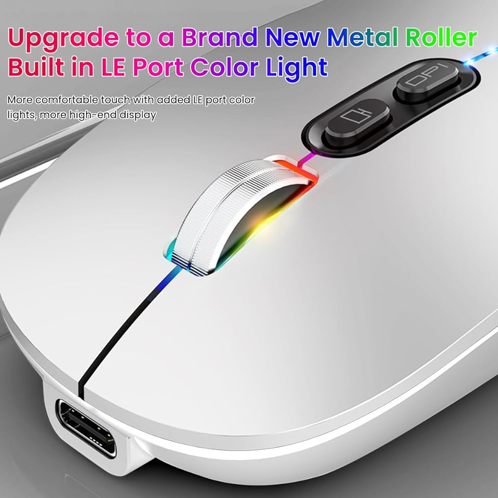 Verilux® Wireless Mouse Upgrade Three Modes 2.4G & Bluetooth 3.0 & Bluetooth 5.1 Wireless Fashion Ultra Slim Silent Mouse Game Mouse with Adjustable DPI for iPad, Laptop, PC, Mac, Windows - verilux