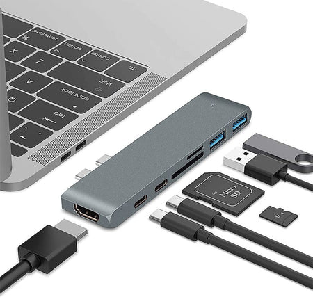 Verilux USB C Hub for MacBook, 7-in-2 USB C Adapter, with 4K HDMI Port,2 USB 3.0 Ports, USB C Port,Thunderbolt 3 USB C Port (100W Power Delivery) and SD/Micro SD Card Reader