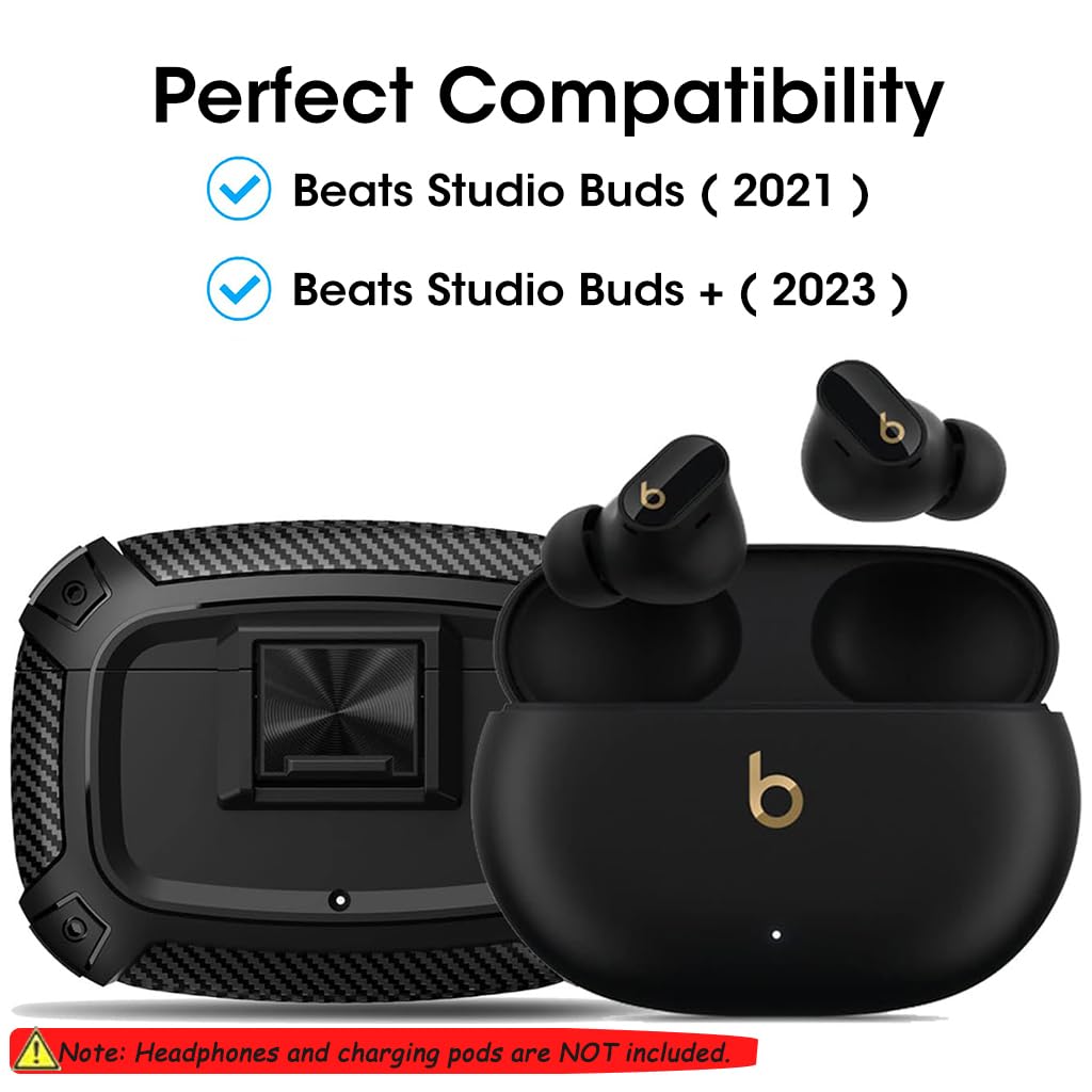 ZORBES® Case for Beats Studio Buds, Protective Case Cover Beats Studio Buds 2021/2023 TPU Charging Case Cover with Lock Button & Carabiner Shockproof Beats Studio Buds Earbuds Accessories, Black - verilux