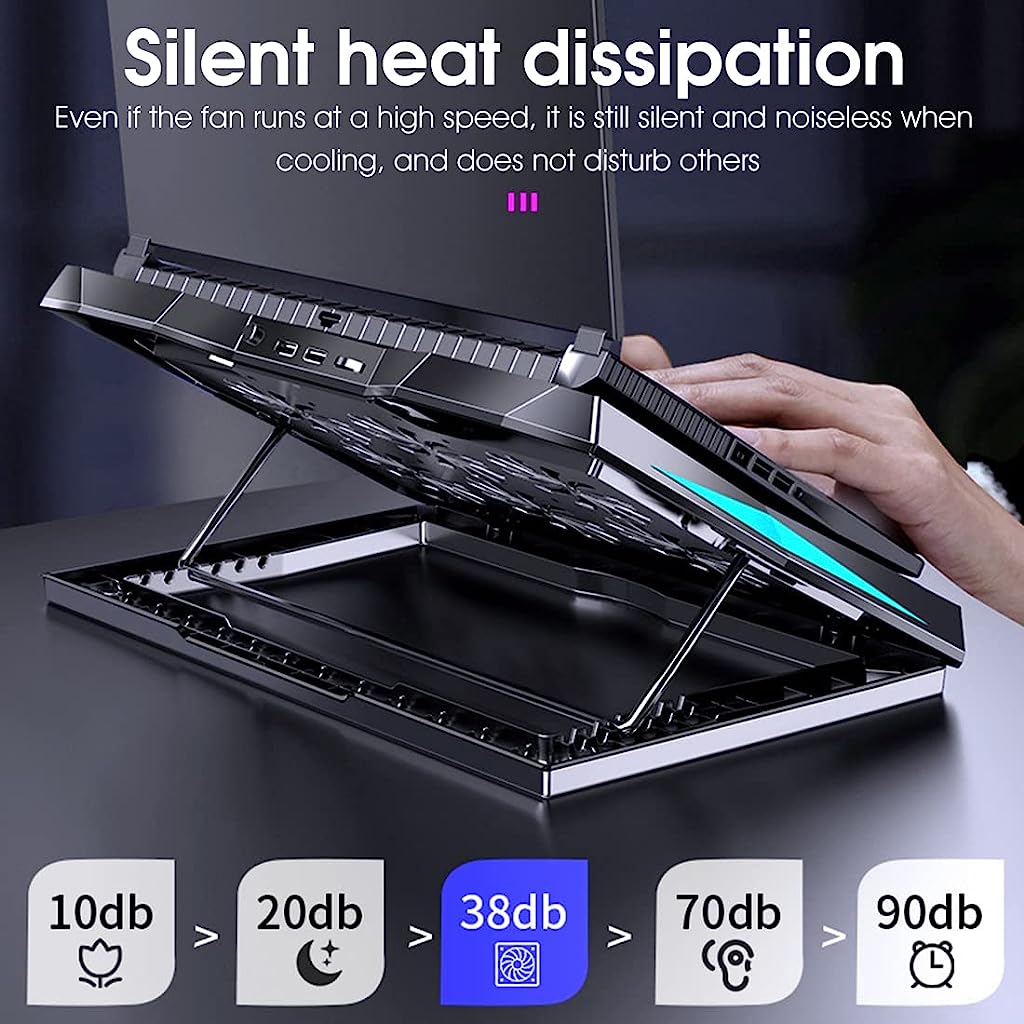 Verilux Laptop Cooling Pad for 11-17.3 Inch Laptop,RGB Laptop Cooler Stand with Phone Bracket,Height Adjustable,Notebook Cooler,Dual USB Port,Anti-Slip,6 Powerful Cooling Fan