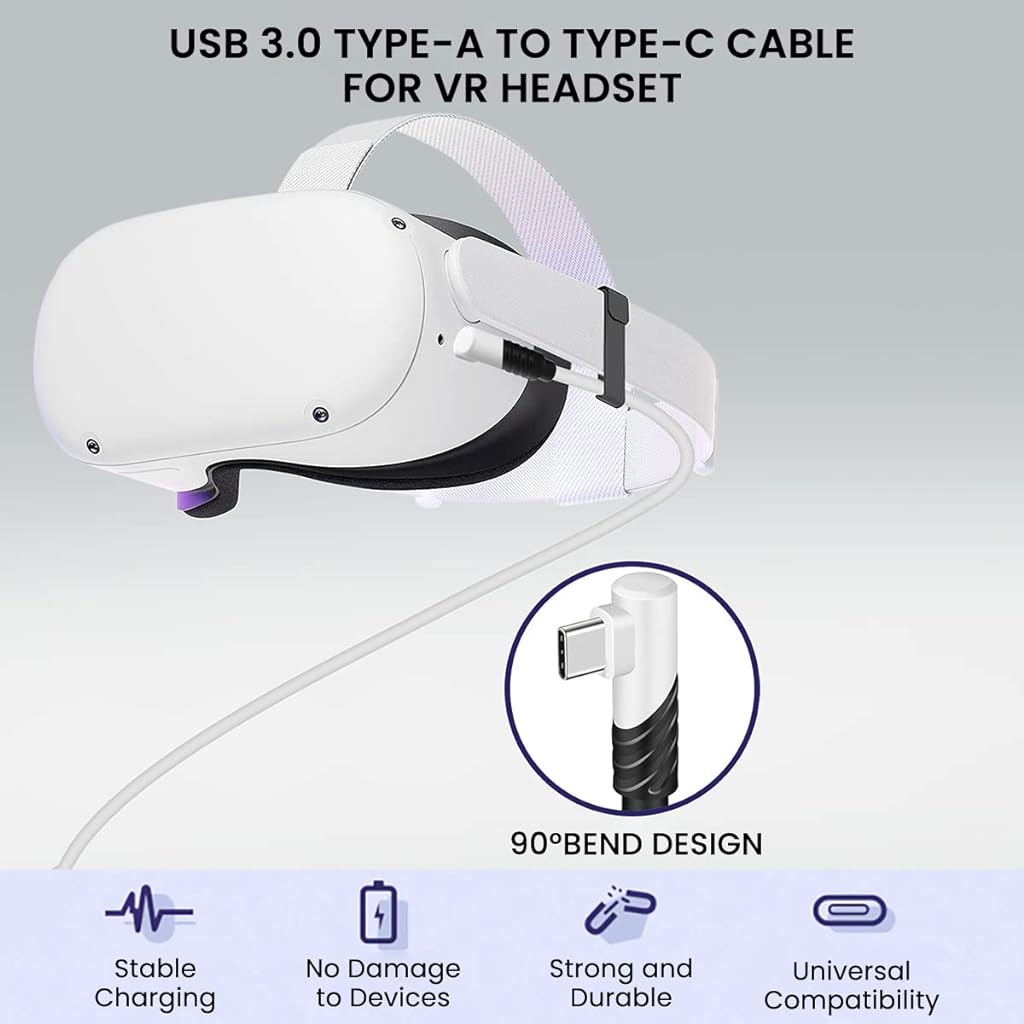 ZORBES® Link Oculus Quest 2 Cable,USB 3.0 to USB C Cable,Link Cable 10FT,5Gbps High Speed PC Data Transfer Cable Compatible with Meta/Oculus Quest 2 Accessories & PC/Steam VR for VR Headset,White - verilux