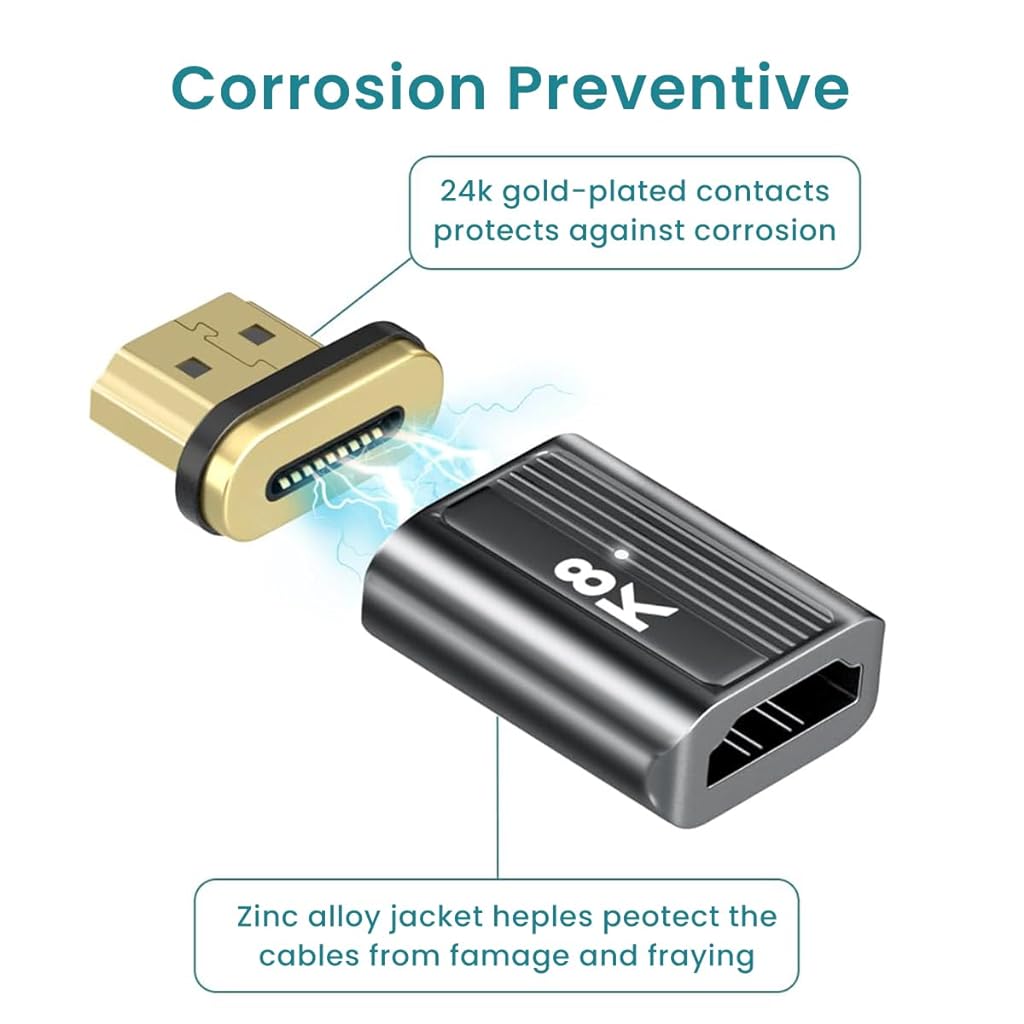 Verilux® HDMI to HDMI Adapter 8K, HDMI 2.1 Female to Male Connector Extension Adapter Support 8K@60Hz / 4K@120Hz 48Gbps UHD 2160P 1080P 3D, HDR, ARC for Laptop, PC, Monitor, Roku TV - verilux