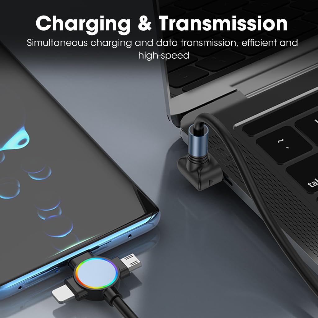 Verilux® 3 in 1 USB Charging Cable Travel Multi Ports Car Fast Charging Cable Support Carplay & Data Transfer, USB PD Fast Charging Retractable Coil Charging Cable for Type C Devices, Laptop, Auto - verilux