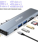 Verilux® USB C Hub for MacBook, 7 in 2 USB C Adapter, Aluminum Type C Hub with 4K HDMI,USB 3.0 /2.0 Port