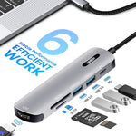 Verilux USB C HUB 6 in 1 Type C HDMI Adapter Type C Hub with 4K@30Hz HDMI, USB 2.0/3.0 Port, SD/TF Card Reader, 2 in 1 PD 100W & USB C Data Port for Laptop, MacBook Pro/Air M1&M2 (20cm Braided Cable) - verilux