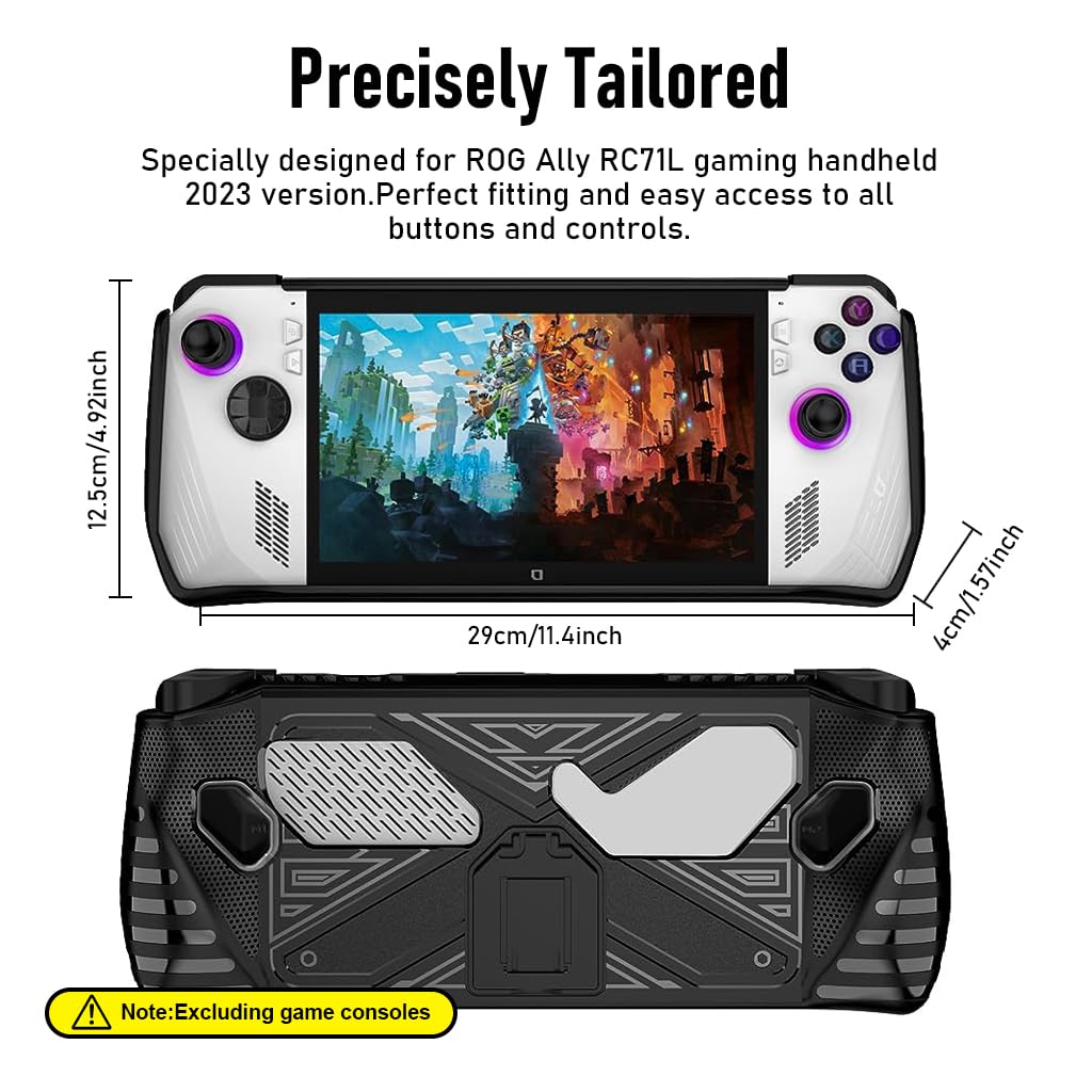Zeitel® Case for Rog Ally, TPU Case Anti-Scratch TPU Cover for Rog Ally Protective Cover with Folding Kickstand, Non-Slip Protective Case Skin Cover for Rog Ally Game Handheld 2023 Black