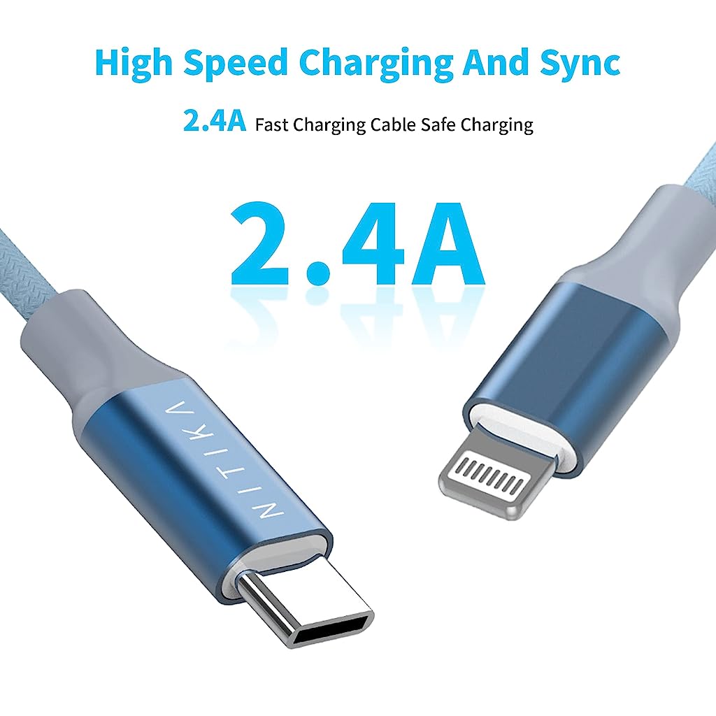 Verilux Type C to Light-ning Cable 6.6FT/2M [MFi Certified] Nylon Braided Cord PD Fast Charging USB C Cable for iPhone 13/12/12 PRO Max/12 Mini/11/11PRO/XS/Max/XR/X/8/8Plus/iPad - Blue - verilux