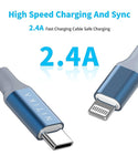 Verilux Type C to Light-ning Cable 6.6FT/2M [MFi Certified] Nylon Braided Cord PD Fast Charging USB C Cable for iPhone 13/12/12 PRO Max/12 Mini/11/11PRO/XS/Max/XR/X/8/8Plus/iPad - Blue