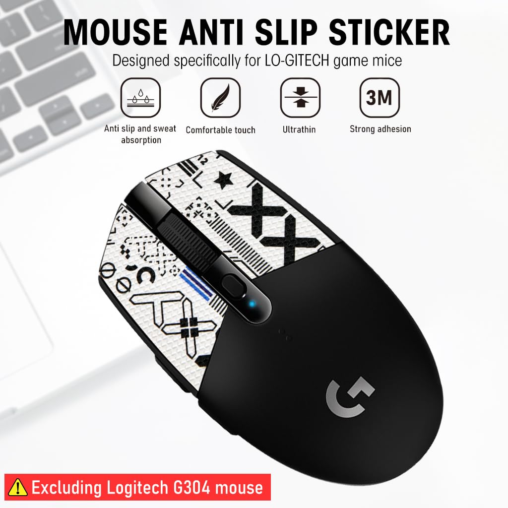Verilux® Mouse Grip Tape for Lo gitech G102/G304 Gaming Mouse Skin, Pre-Cutted Self-Adhesive Mouse Grip Tape Fashion Sweat-Proof Mouse Grip Tape (Mouse is NOT Included) - verilux