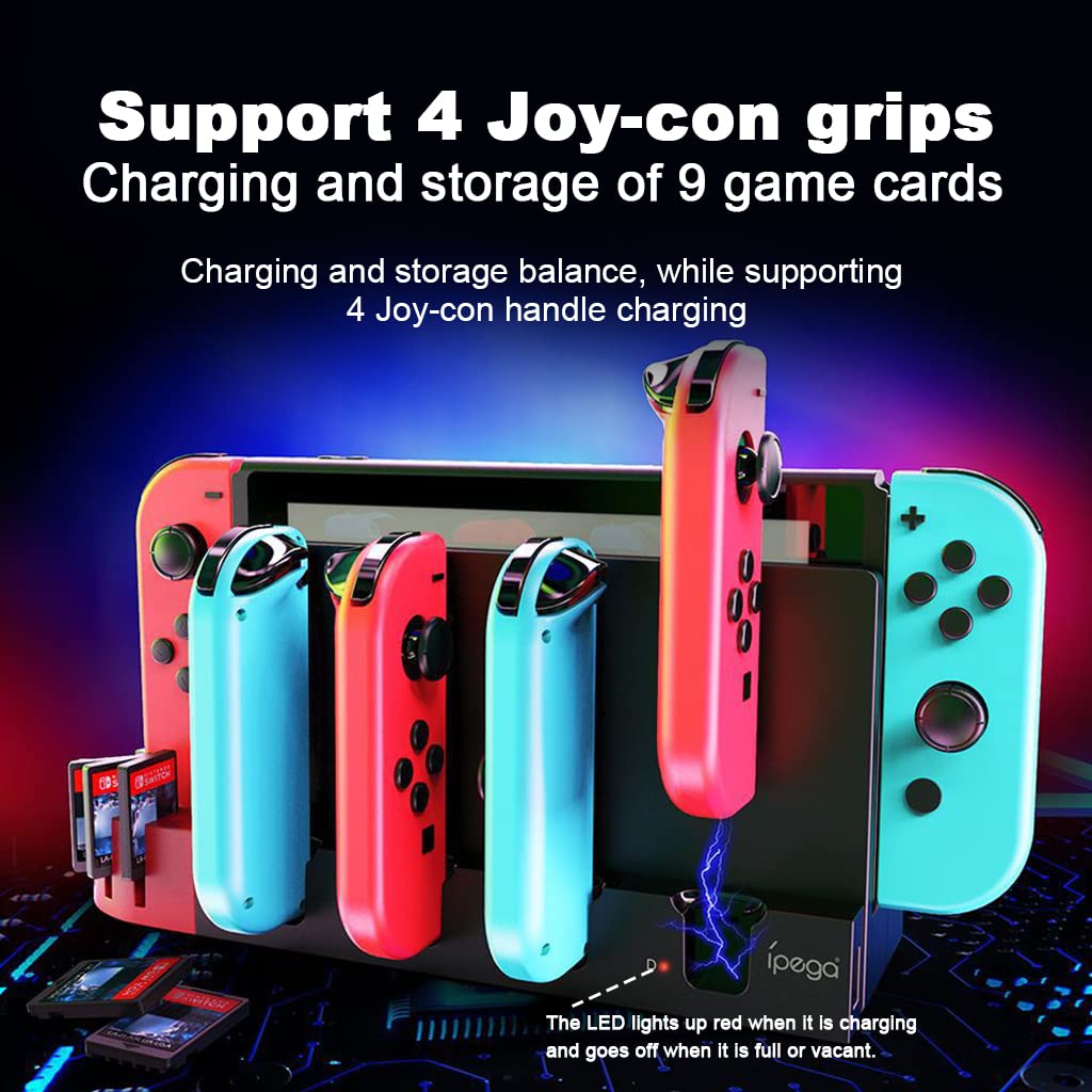 ZORBES® 2 In 1 Switch Controller Charging Dock Extension For Switch&Oled Model Joycons Switch Controller Charging Dock Station With 9 Storage Slots For Switch Game Cartridges,Game Consoles,USB,Black - verilux