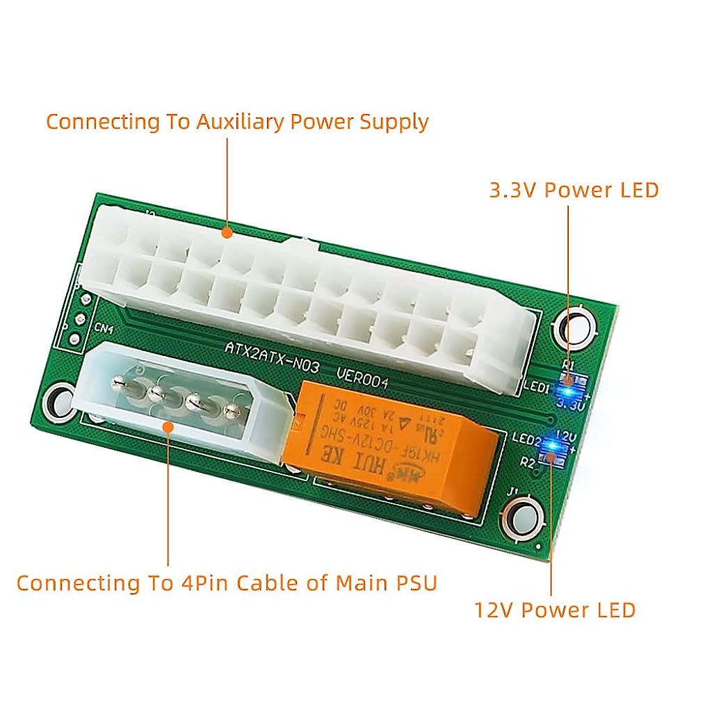 Verilux Upgrade Dual PSU Multiple Power Supply Adapter,Synchronous Power Board,Add 2PSU with Power LED to Molex 4 Pin Connector-Ethereum Mining Rig Dual Power Supply Connector for BTC/Bitcoin Mining