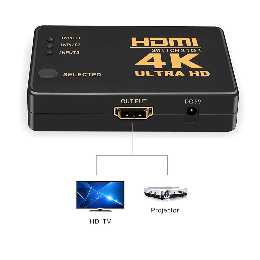 ZORBES® HDMI Splitter,3 Input Port, 4K HDMI Switch, Full HD1080p,with Remote Control, for Home