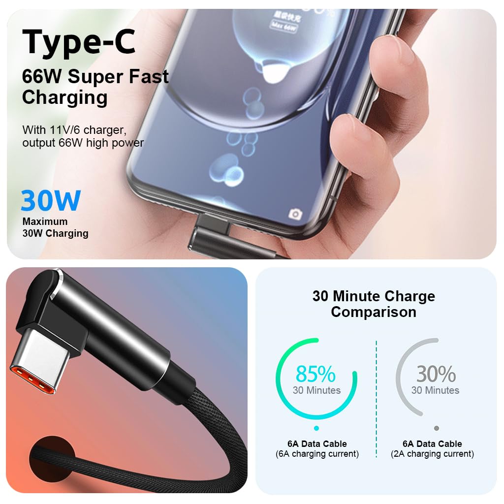 Verilux® Type C Cable, 16Ft Fast Charging USB to Type C Cable, Support 60W 3.1A Charging & 480Mbps Data Transfer USB C Right Angle Extension Cable Compatible with Phone, Tablet, More C Type Devices - verilux