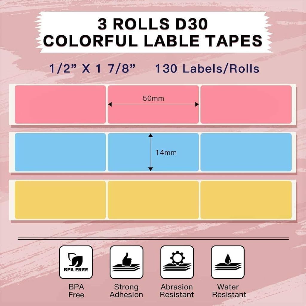 Zeitel® 3 Rolls Thermal Label Roll for D30 Thermal Label Print Paper Unique Nebula Pattern Print Label Paper 14mm x 50mm, 130 Labels per Roll, D30 Thermal Label Roll Replacement - verilux