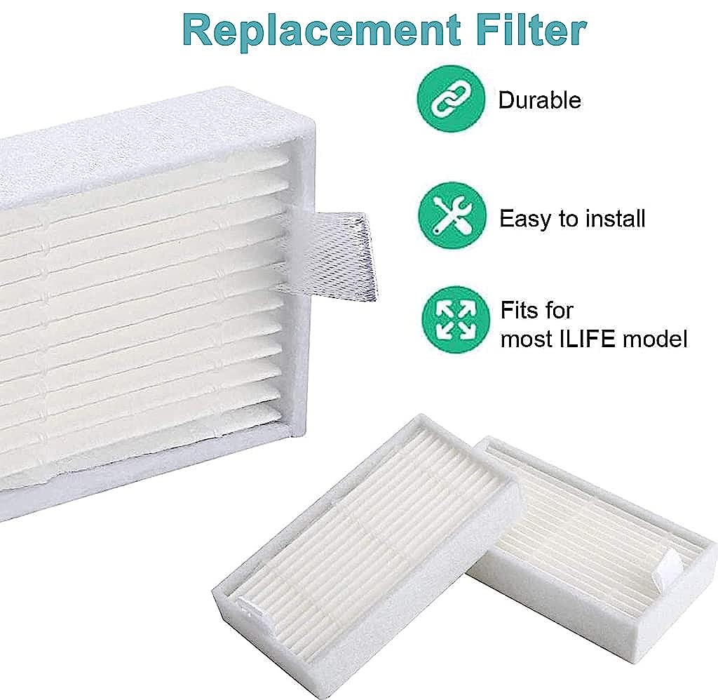 Verilux Vacuum Filter Kit Replacement for Robotic Vacuum ILIFE V3 V3S V5s V5 Pro Robot Vacuum Cleaner 4 Filters and 4 Side Brushes and 1 Primary Filter - verilux