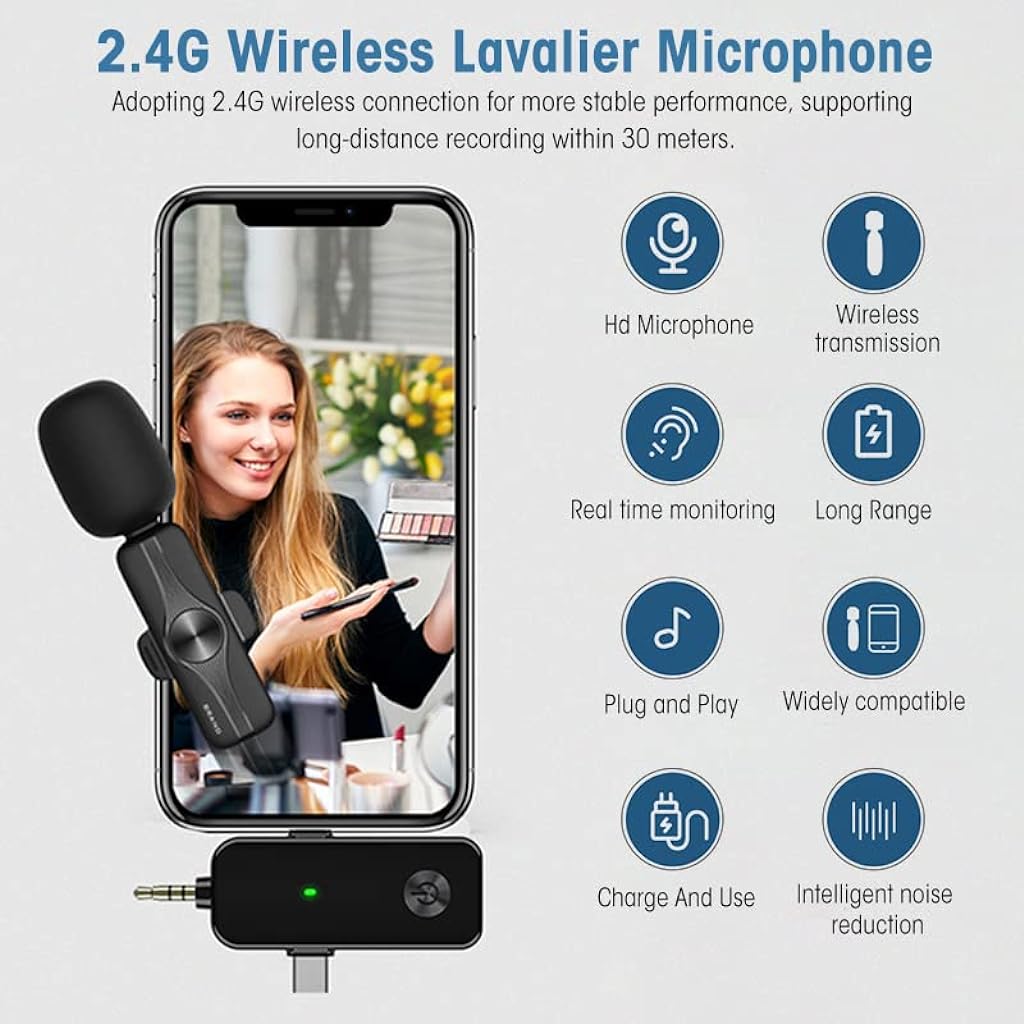 ZORBES® Wireless Lavalier Lapel Microphone for Interview Live Stream ASMR Recording Noise Reduction, 3 in 1 Wireless Lavalier Lapel Microphone for iPhone, Android, Camera, Computer - verilux