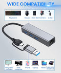 Verilux USB HUB 3.0 for PC, 4-in-1 Type C HUB with 1 USB 3.0, 2 USB 2.0 & 1000Mbps Ethernet Port, Type C/USB Ethernet Adapter for Laptop LAN Connetor Support Windows, Chromebook, Mac, Linux