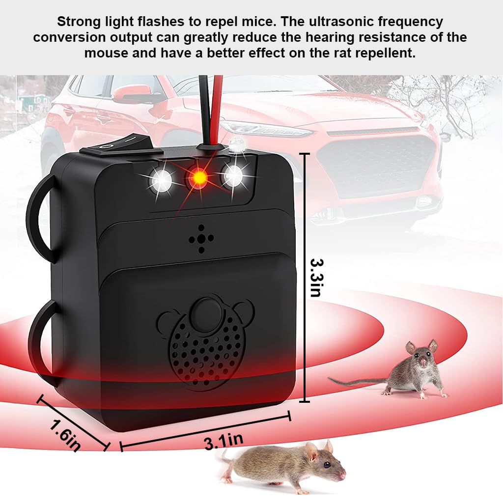 ZORBES® Rodent Repeller for Car 12V Ultrasonic Car Mouse Repeller Under Hood Car Rodent Repeller with Strobe Light Animal Repeller Vehicle Mouse Repeller for Trucks, Van, RV - verilux