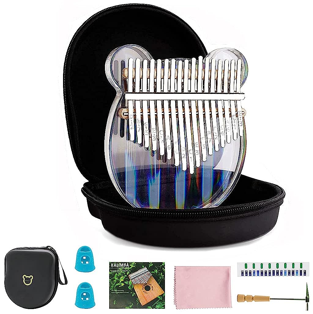 Verilux Thumb Piano Crystal Kalimba Acrylic Mbira Finger Kalimba Musical Instrument Gifts for Kids Adult Beginners with Tuning Hammer, Study Instruction and Eva bag