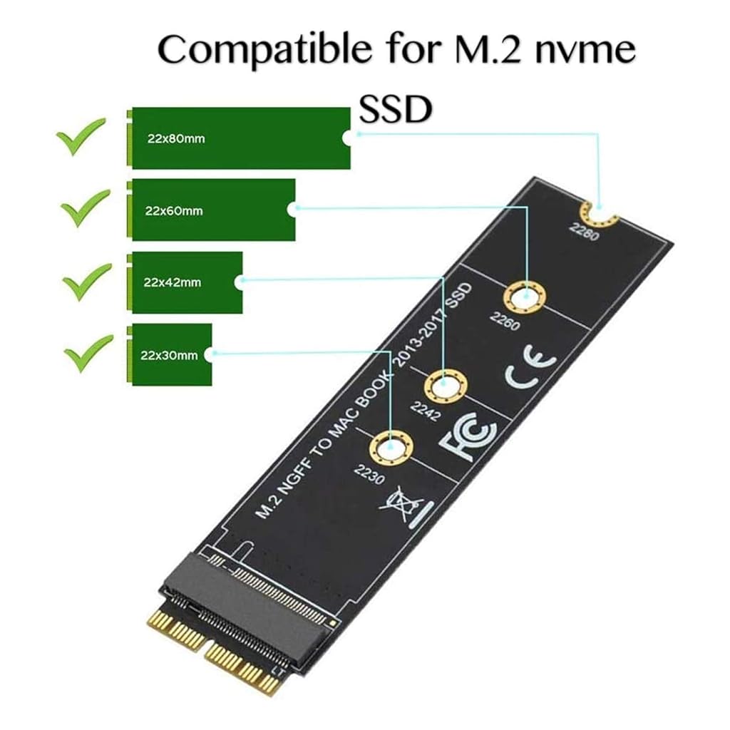 Verilux® M.2 NVME SSD Convert Adapter Card for MacBook Air Pro Retina (Year 2013-2017), for Upgrade MacBook pro or Air,2013-2017(Not Fit MacBook Pro Released Before 2013) - verilux