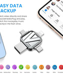 Verilux Pendrive 256GB, 4-in-1 Flash Drive for iPhone 4 in 1 Type C Pendrive with Light-ning/USB3.0/Micro/Type-c USB Memory Stick High Speed USB Stick External Storage for iPhone/iPad/Android/PC