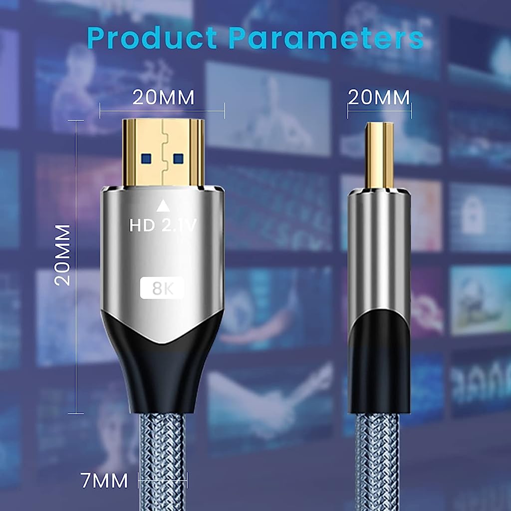 Verilux 8K HDMI 2.1 Cable 6.6FT/2m, 48Gbps High Speed Braided HDMI Cord 4K@120Hz 8K@60Hz, HDCP 2.2&2.3, eARC, HDR10, Dynamic HDR Compatible with Blu-ray/PlayStation 5/Xbox Series X/Projector/Laptop - verilux