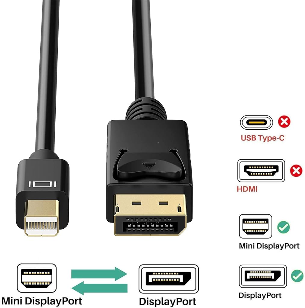 Verilux® Mini Display Port to Display Port Cable, Bi-Directional Transmission 70 inch Mini DP (Thunderbolt) to DP Cable, 4K@60Hz, 2K@144Hz, Gold-Plated, Compatible for MacBook Air/Pro, Surface Pro - verilux