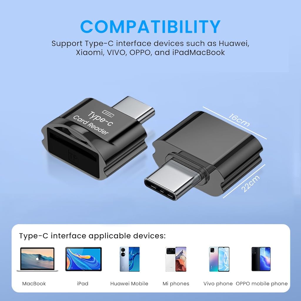 Verilux® TF Card Reader Type C Micro TF Card Reader PortableTF Card Reader with Keychain USB C to Micro SD SDHC SDXC OTG Memory Reader, Compatible with Phone with OTG Function, Instant TF Card Reader - verilux