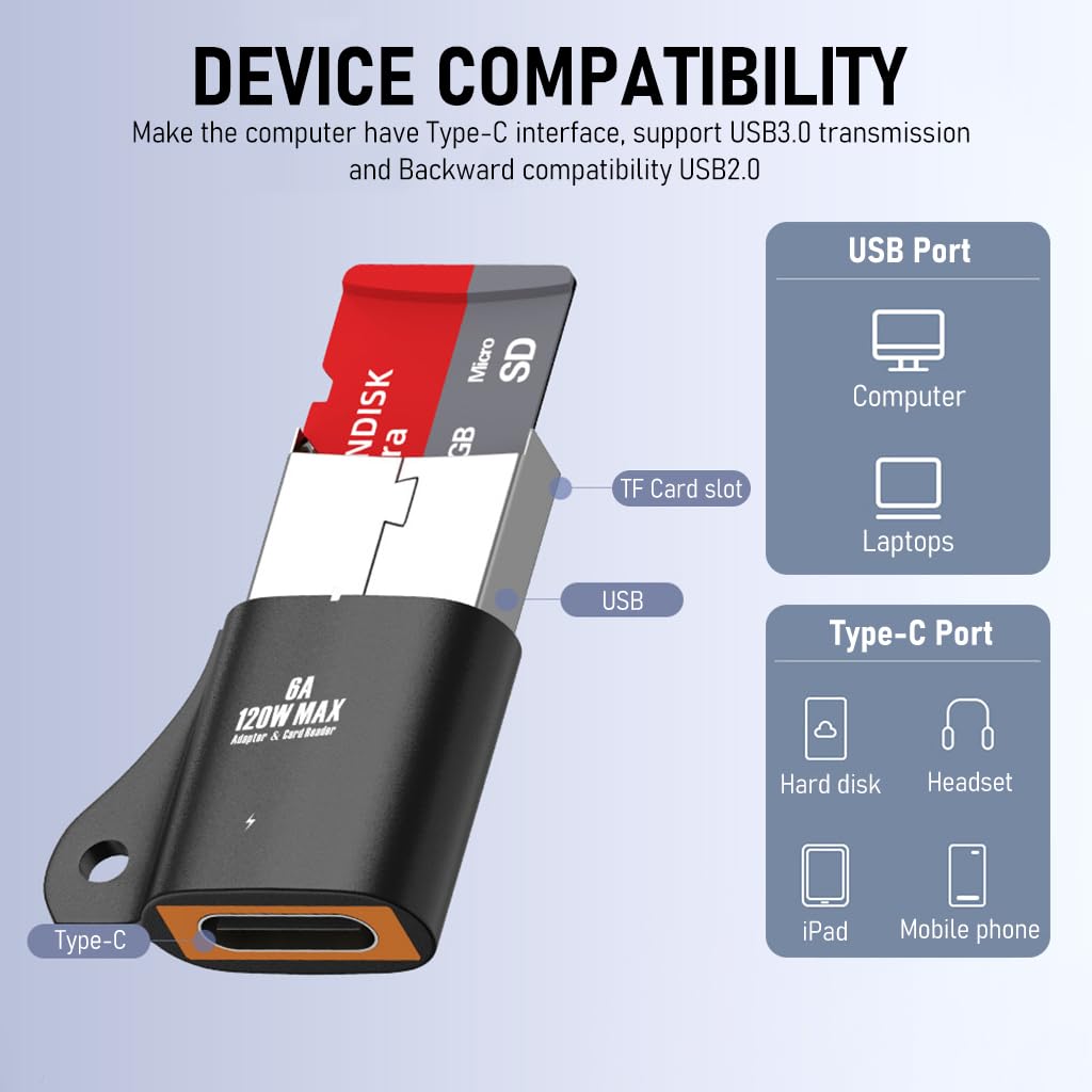 Verilux® USB to USB C 2-in-1 OTG Adapter & TF Card Reader for PC Laptop - Black Fast Charging, High-Speed Data Transfer, Easy File Sharing Indian Consumer's Choice - verilux