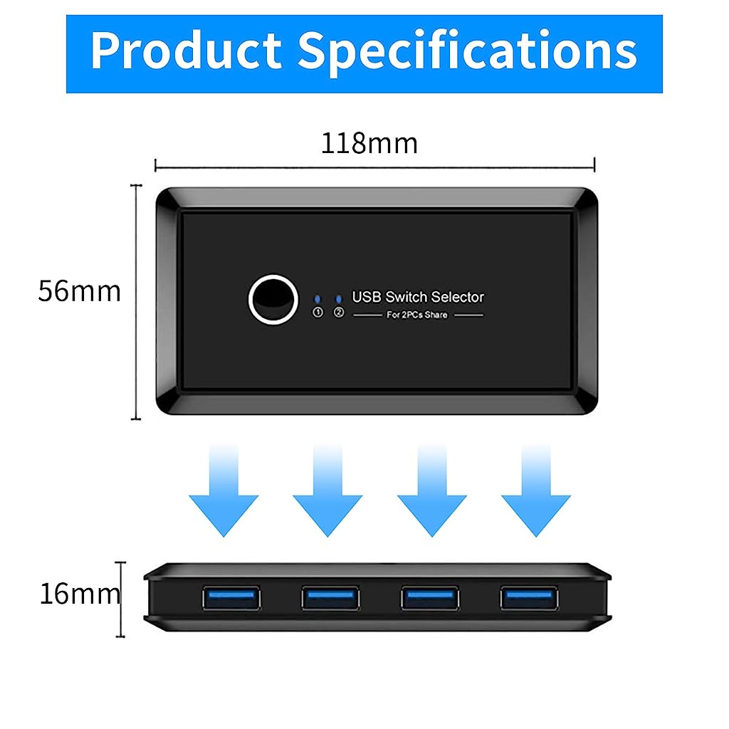 Verilux USB 3.0 KVM Switch Hub Adapter 2 Computers Sharing 4 USB Devices KVM Switch Hub Adapter for Keyboard Mouse Printer Scanner U-Disk, KVM Console Box Compatible with Mac/Windows/Linux - verilux