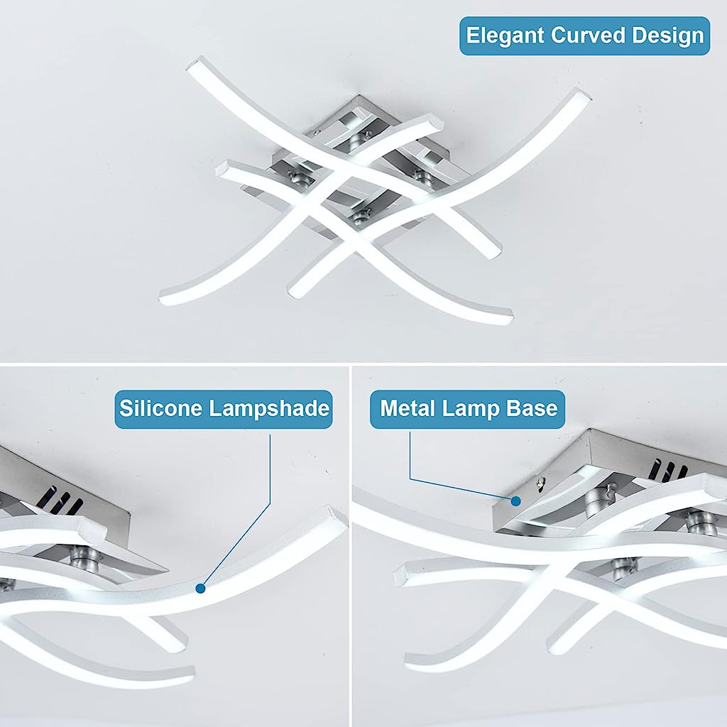 Verilux 3 Color Temperature LED Drop Ceiling Lights, 24W Modern Curved Design LED Ceiling Lamp with Remote Control, Metal Flush Mount Ceiling Lighting Fixture 4 Built-in LED Boards - verilux