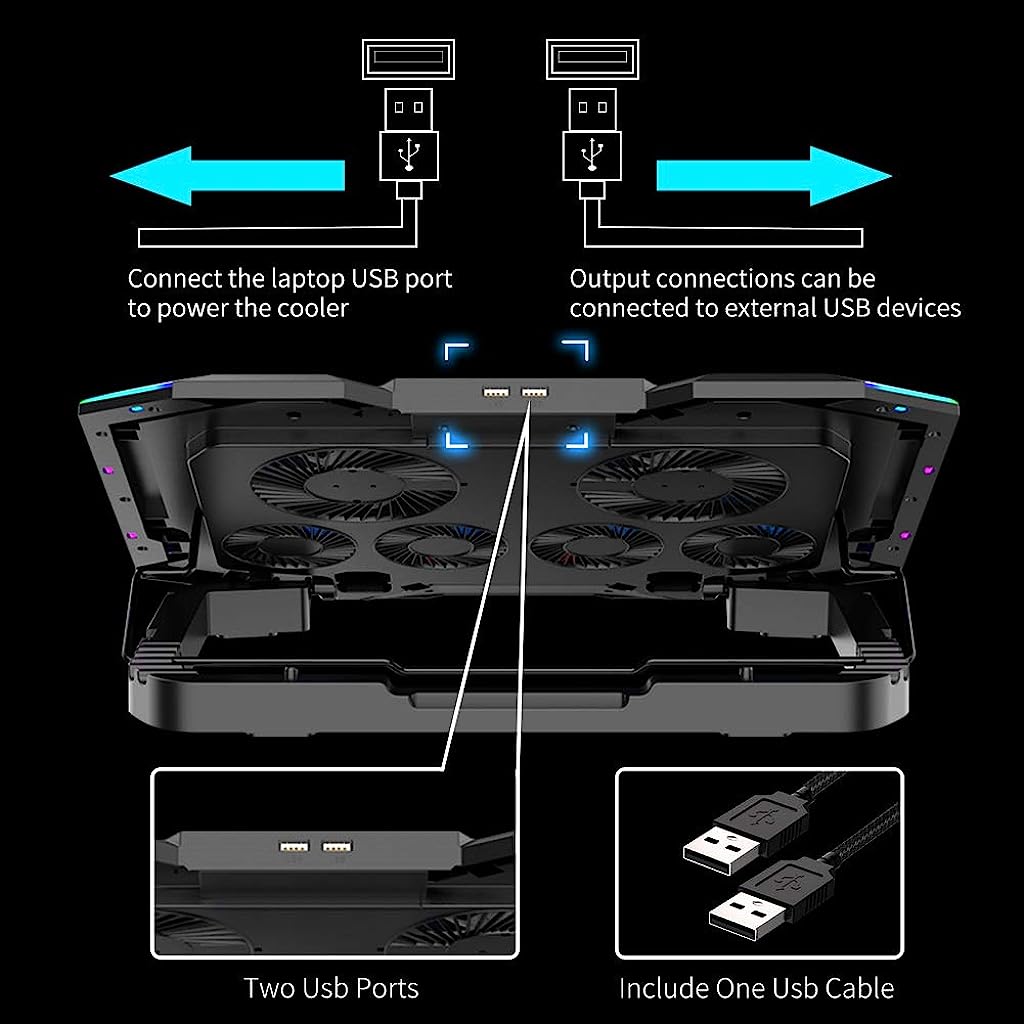 Verilux Gaming Laptop Cooling Pad for 15-17.3 Inch Laptop, RGB Laptop Cooler Pad with 6 Cooling Fans, Laptop Cooling Stand with 6 Height Adjustable Phone Bracket, LCD Screen, Notebook Cooler, Dual USB Port - verilux