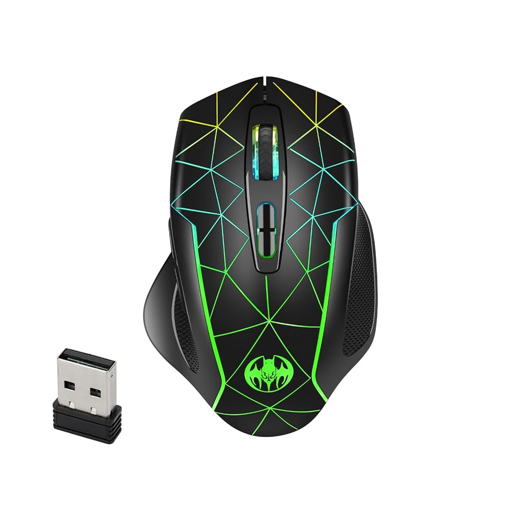 ZORBES® 2.4G Wireless Ergonomics Optical Mouse 7 Keys PC Mouse 3 Adjustable DPI Wireless Gaming Mouse with USB Receiver Cool RGB Backlit for Laptop,Desktop,PC - verilux