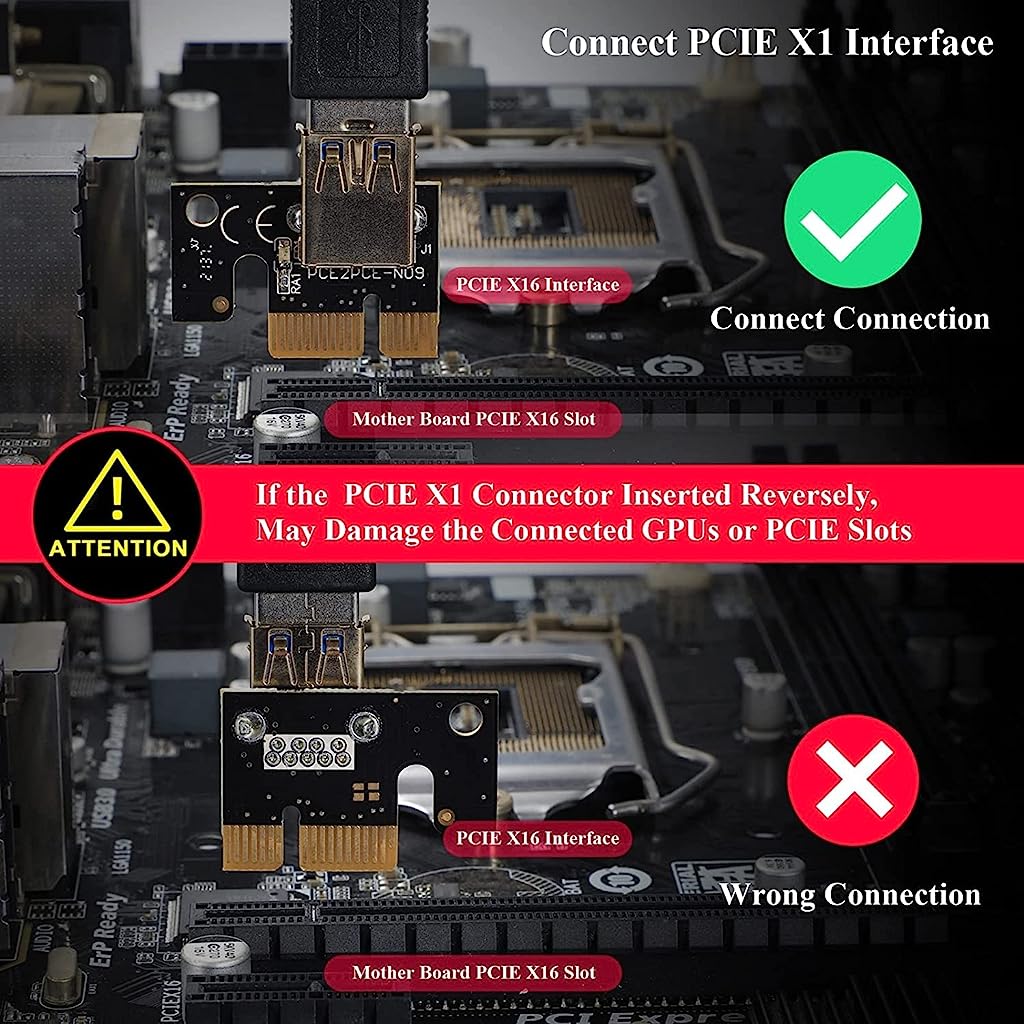 Verilux VER009S-Gold PCIE Riser, PCIE Cable 6 Pin 1X to 16X Powered Pcie Riser Adapter Card & USB 3.0 Extension Cable GPU Riser Adapter-Mining Bitcoin - verilux