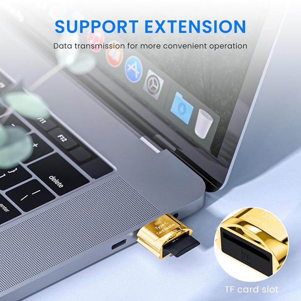 Verilux® TF Card Reader Type C Micro TF Card Reader Golden TF Card Reader with Keychain USB C to Micro SD SDHC SDXC OTG Memory Reader, Compatible with Phone with OTG Function, Instant TF Card Reader - verilux