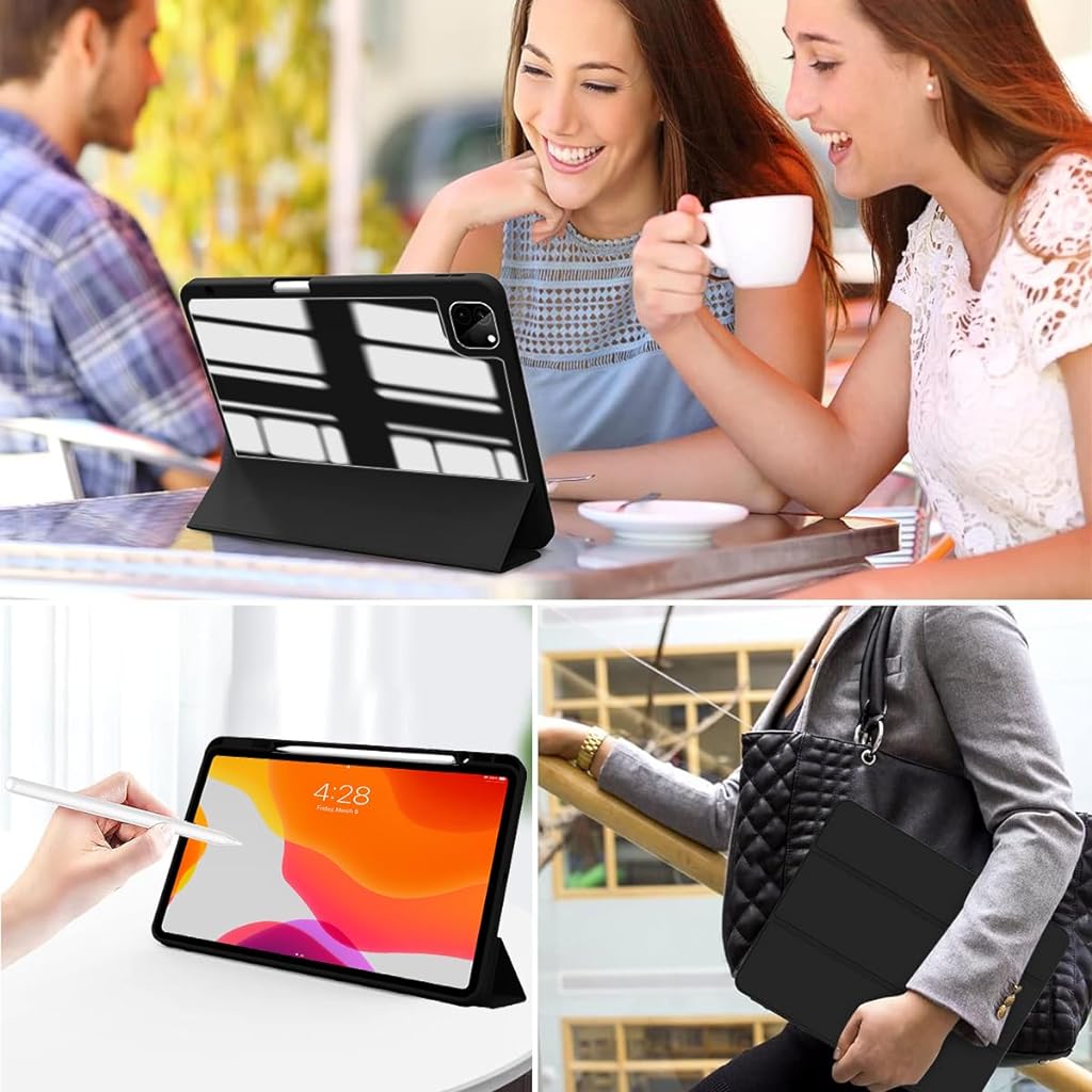 ZORBES® Protective Cover for iPad Pro 12.9 Inches 2022/2021 /2020 2 in 1 Transparent iPad Cover with Pencil Holder & Folding Stand Ultra Slim Fashion iPad Case - verilux