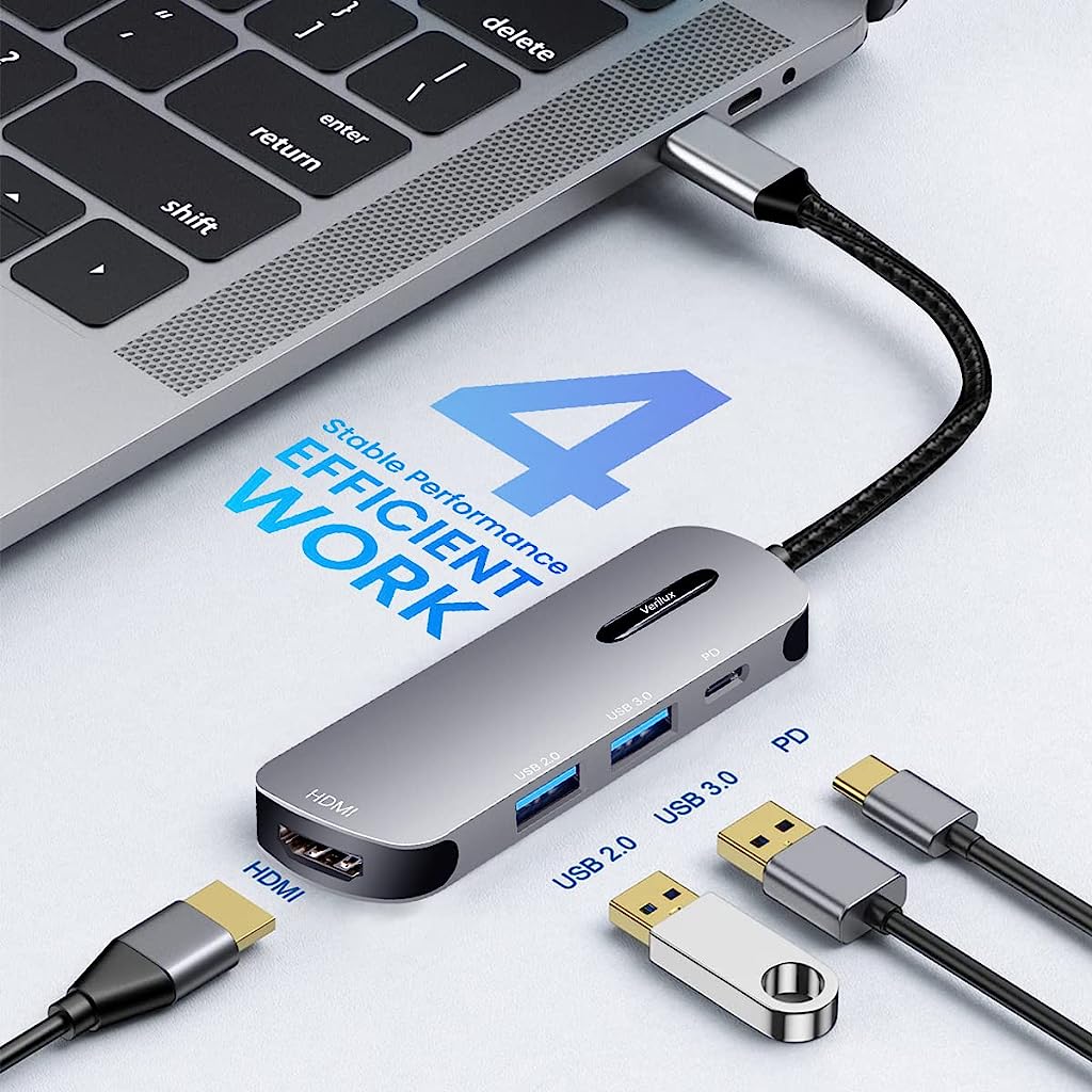 USB C HUB 4 in 1 Type C HDMI Adapter (20cm Braided Cable)