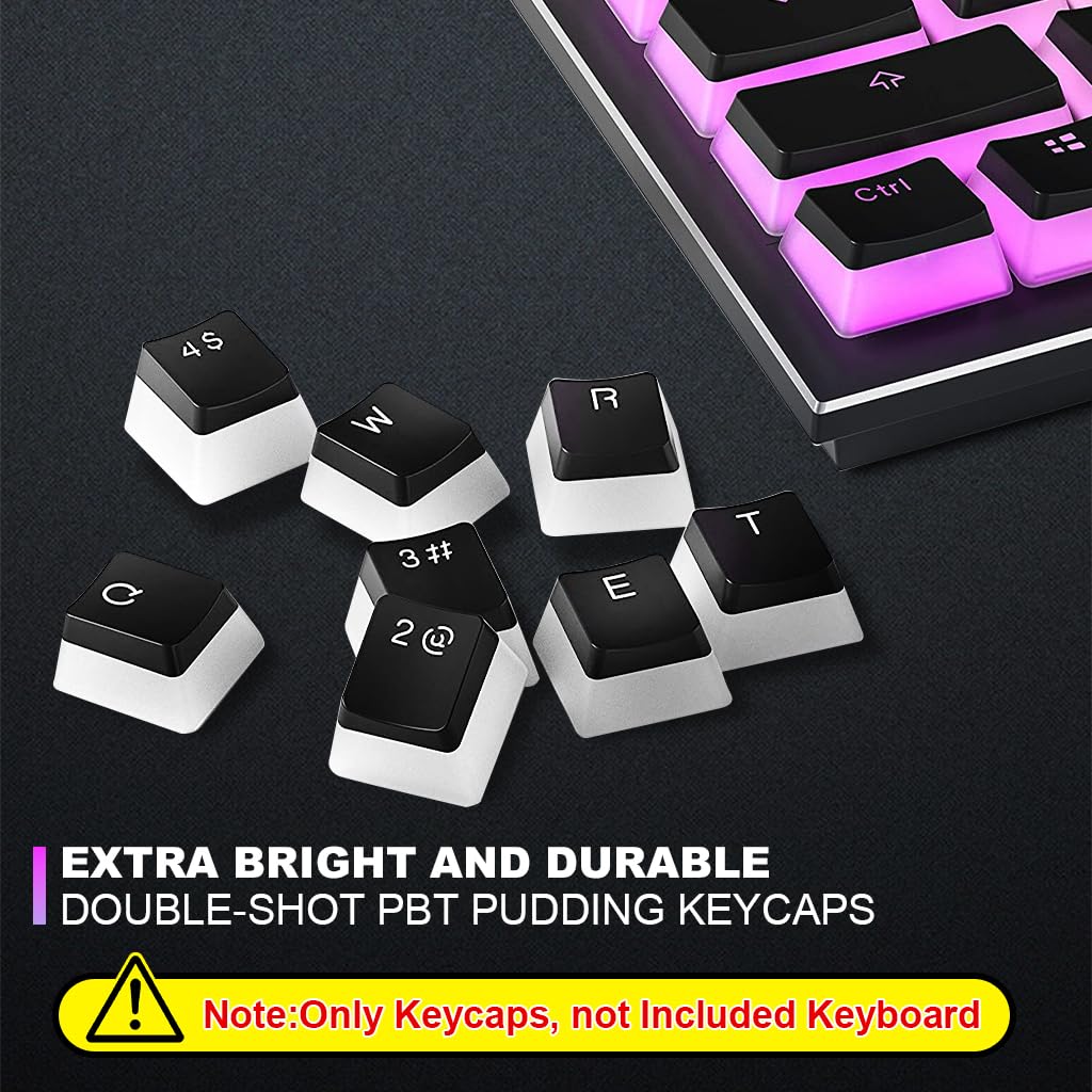 Verilux® 108-Key Pudding Keycaps General Keycaps with 21 Spare Keycaps PBT Pudding Keycaps Translucent Mechanical Keyboard Keycap for 61/62/68/84/87/104/108/980k Mechanical Keyboard, Black - verilux