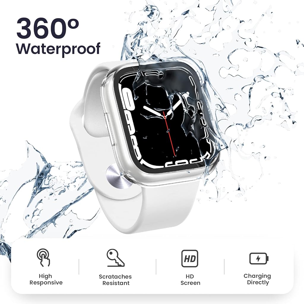 ZORBES® Waterproof Hard Case with Tempered Glass Screen Protector for Apple Watch Series 7 (45mm)-Clear - verilux