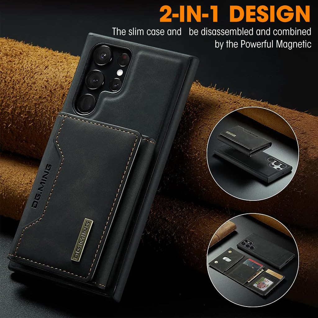 ZORBES® Leather Phone Case for Samsung Galaxy S23 Ultra 2 in 1 Phone Cover with Magnet Card Holder PU Leather Phone Case for Galaxy S23 Ultra with Magnet Card Organizer Cash Wallet, Black