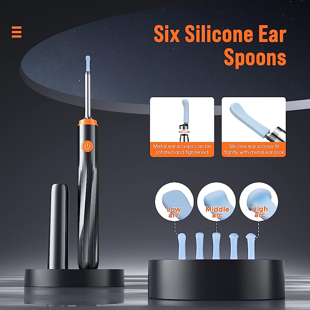 Verilux Ear Wax Remover Tool Kit Camera 6-Axis Gyroscope Ear Cleaner Tool with 6 Ear Spoons & 1 Acne Pin Ear Wax Cleaner Machine 1080P 4mm Otoscope Lens Ear Camera