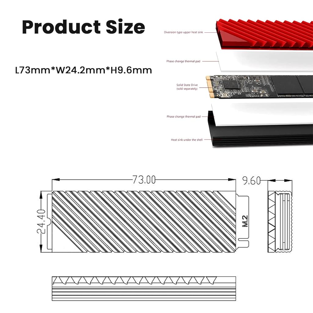 ZORBES® Heat Dissipation Radiator Aluminum Alloy Heat Sink Thermal Cooling Pads for M.2 2280 SSD Heat Sink for PC Computer-Red - verilux